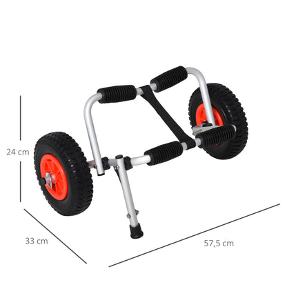 HOMCOM Carrinho de transporte dobrável para caiaque carga 75 kg de alumínio ajuste universal com rodas para barco canoa 57,5x33x24 cm prata