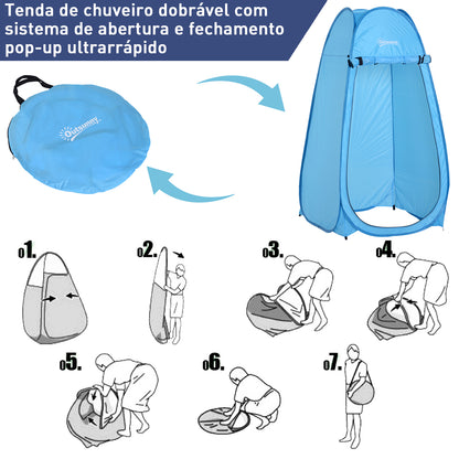 Outsunny Tenda de Duche para Campismo Dobrável Pop UP Tenda de Privacidade com proteção UV e Tecido Impermeável 100x100x185cm Azul