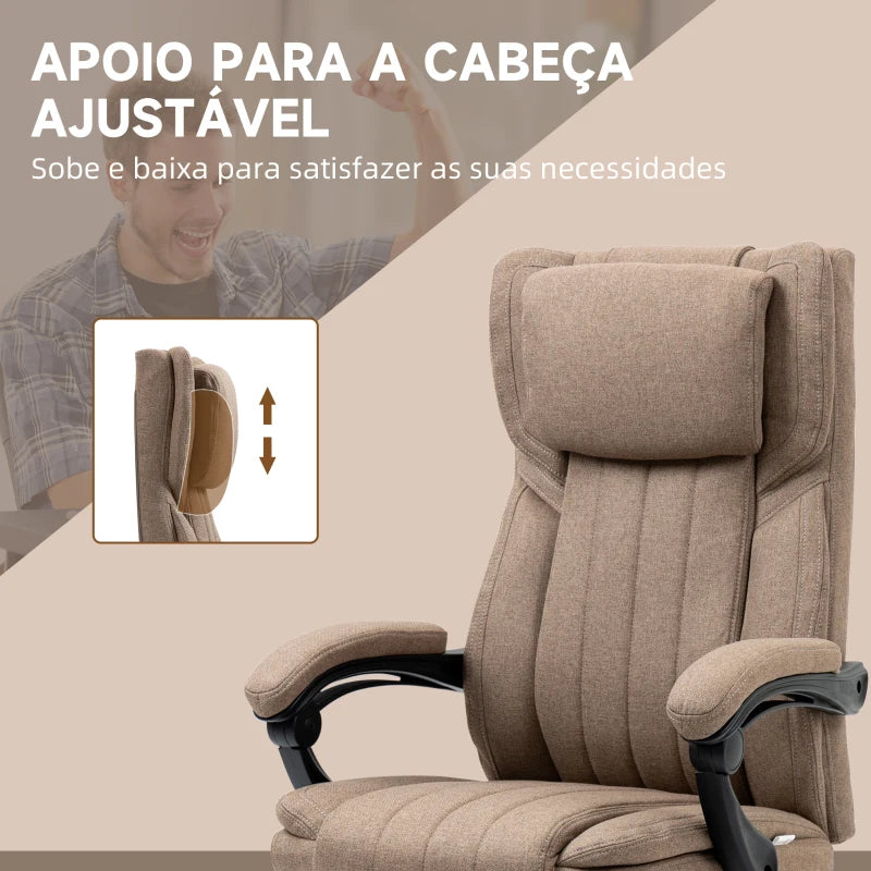 Cadeira de Escritório Kiwan Reclinável com 6 Pontos de Massagem com Vibração e Altura Ajustável - Castanho - Design Moderno