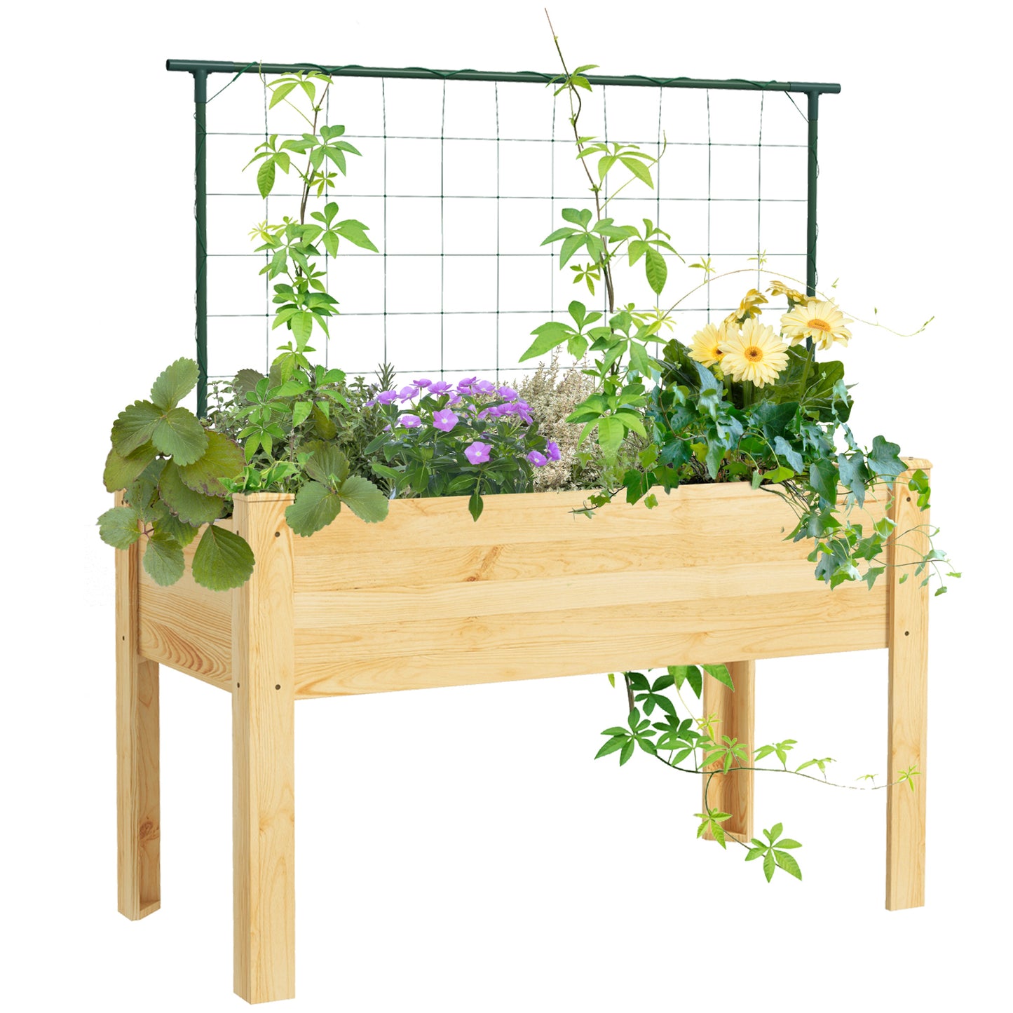 Outsunny Horta Vertical Elevada com Treliça Mesa de Cultivo Horta Elevada para Plantas Trepadeiras Flores Carga Máxima 300 kg 120x60x75 cm Madeira