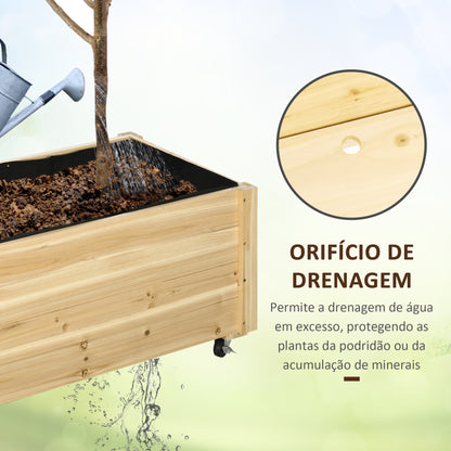 Outsunny Floreira de Madeira com Rodas Floreira de Jardim para Cultivo com Orifícios de Drenagem e Tecido não Tecido para Cultivos de Flores Plantas em Exterior Varanda 89x48x47 cm Madeira