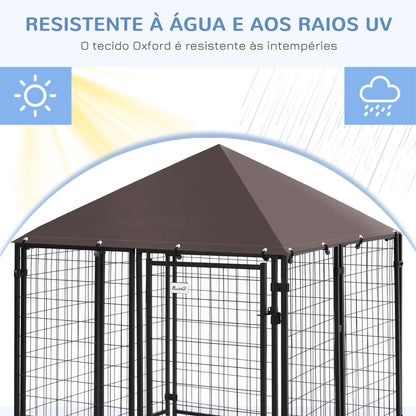 PawHut Parque para Animais de Estimação com Teto 141x141x153cm Canil para Cães de Jardim com Malha de Metal e Porta com Fechadura para Pátio Varanda Preto