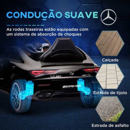 AIYAPLAY Carro Elétrico para Crianças acima de 3 Anos Carro Mercedes AMG CLA 45 Carro Elétrico Infantil com Bateria 12V Controlo Remoto Faróis LED Buzina Música e Rodas Auxiliares 110x61x45 cm Preto