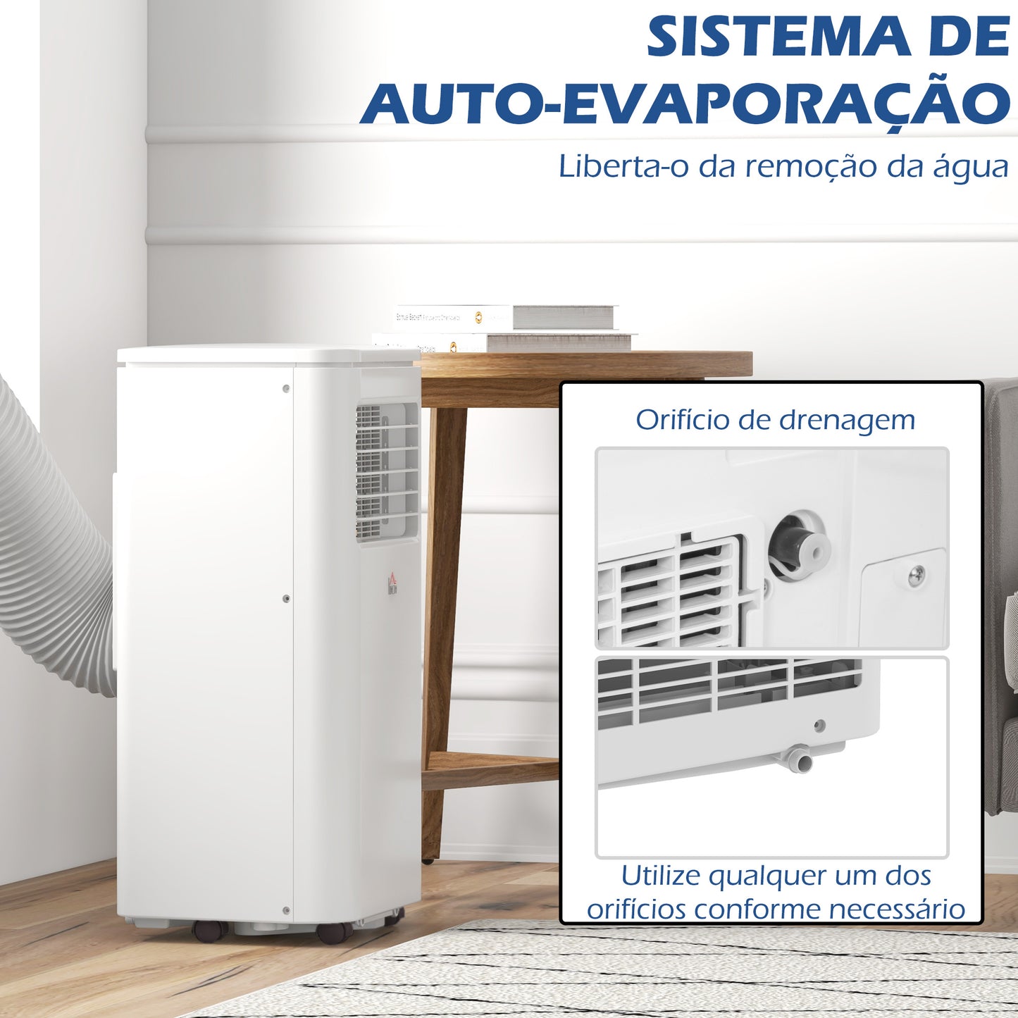 HOMCOM Ar Condicionado Portátil 9000 BTU 960 W com Ecrã LED Controlo Remoto Temporizador para 12-20 m² 30x34x69,4 cm Branco