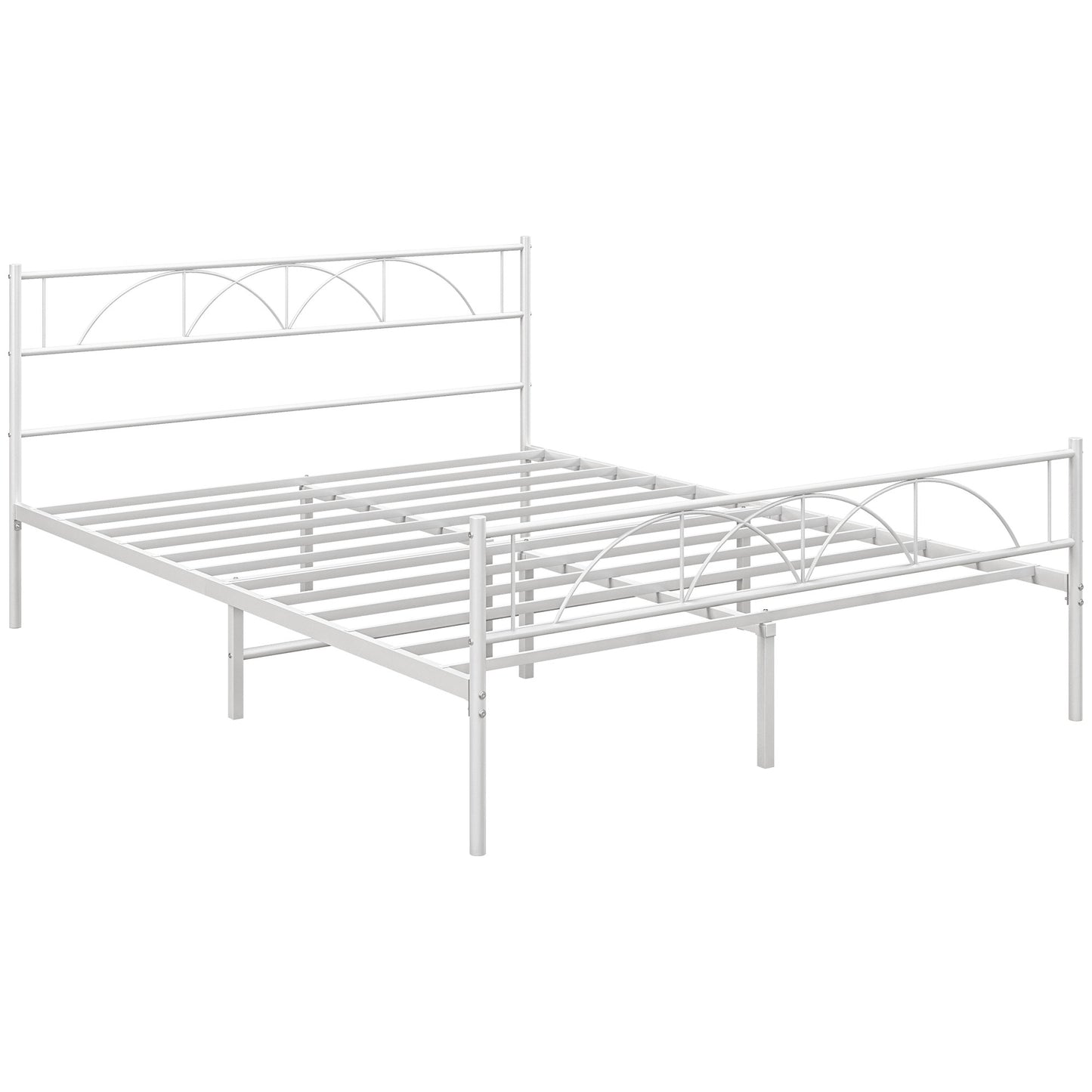 HOMCOM Cama de Casal 135x190 cm Estrutura de Ripas com Cabeceira de Ripas de Aço e Espaço de Arrumação por Baixo da Cama Carga 330 kg Branca