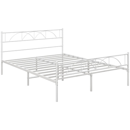 HOMCOM Cama de Casal 135x190 cm Estrutura de Ripas com Cabeceira de Ripas de Aço e Espaço de Arrumação por Baixo da Cama Carga 330 kg Branca