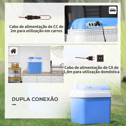 Outsunny Geleira Termoelétrico Portátil 24L Geleira Elétrica para Carro com Função de Resfriamento e Aquecimento 220-240V/12V DC para Campismo Piquenique Viagens 40x30x43cm Azul