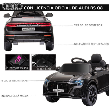 HOMCOM Carro Elétrico Infantil acima de 3 anos Licença Audi RS Q8 com Bateria 6V Controle a Distância Música MP3 Buzina e Luzes Velocidade Máx. 3km/h 101x62x51cm Preto