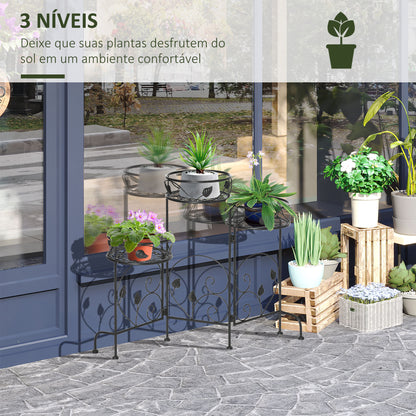 Outsunny Suporte de Metal para Plantas Suporte Dobrável para Flores com 3 Prateleiras Decoração de Interior Exterior para Jardim Terraço Balcão 74x23x62cm Preto