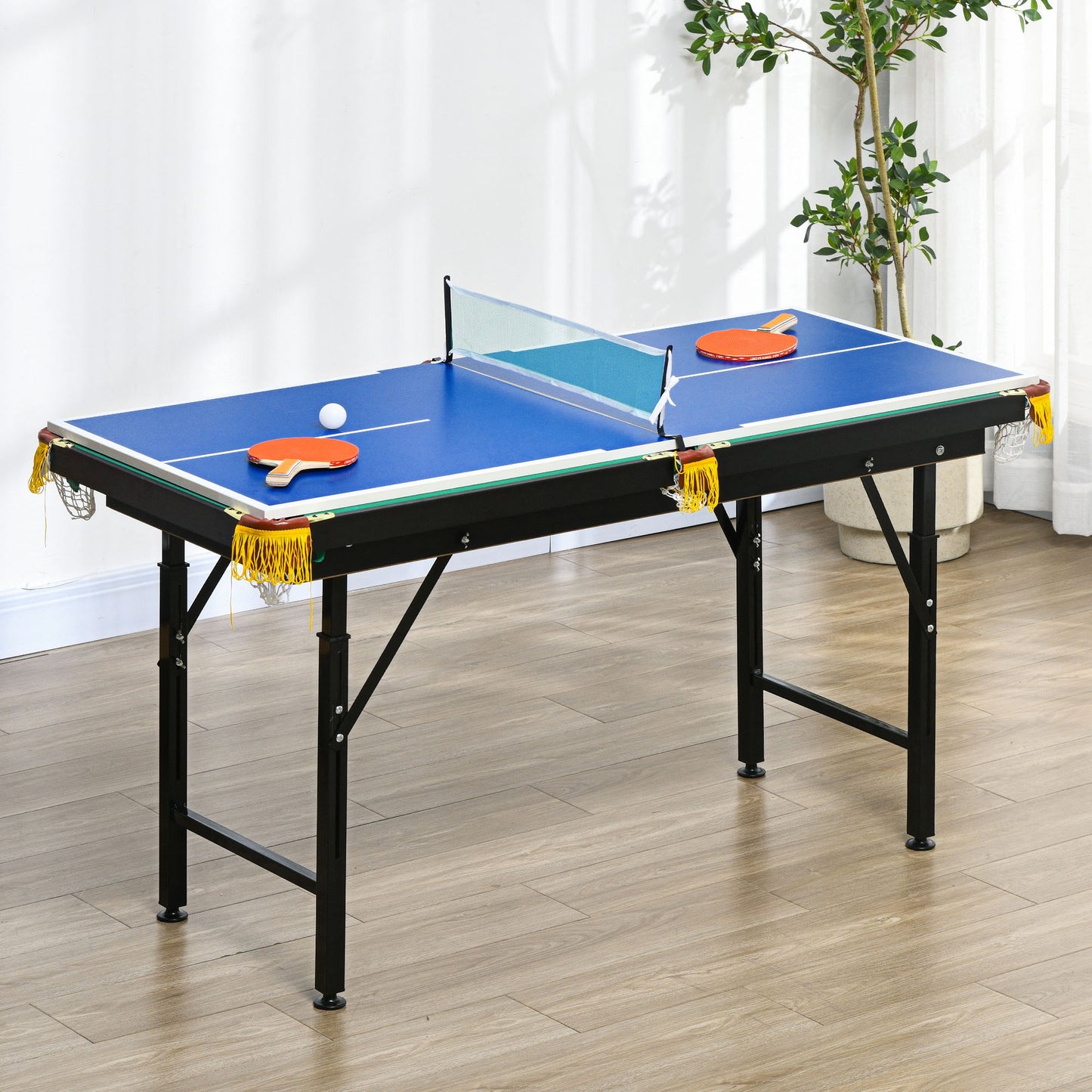 SPORTNOW 2 em 1 Mesa Multijogos para Crianças de 6+ Anos Mesa de Bilhar e Ping Pong Dobrável com Altura Ajustável e Acessórios 140x63x60-80 cm Multicolor