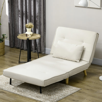 Poltrona 2 em 1 Sofá Cama Individual Dobrável com Encosto Ajustável e Almofada para Sala de Estar Dormitório Escritório Carga 125 kg 90x78x79 cm Bege