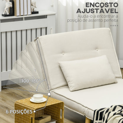 Poltrona 2 em 1 Sofá Cama Individual Dobrável com Encosto Ajustável e Almofada para Sala de Estar Dormitório Escritório Carga 125 kg 90x78x79 cm Bege