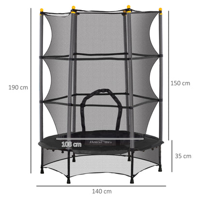 HOMCOM Trampolim para Crianças acima de 3 Anos Cama Elástica Infantil com Rede de Segurança e Estrutura de Aço para Interiores e Exteriores Carga 50kg Ø140x190 cm Preto