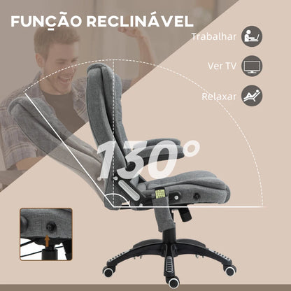 Cadeira de Escritório Urnit Reclinável com 6 Pontos de Massagem e Aquecimento - Cinzento - Design Moderno