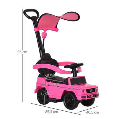 HOMCOM Carro de Passeio Carro Andador para Crianças acima de 12 Meses Mercedes G350 com Buzina Capô Removível Encosto e Suporte de Proteção 85,5x40,5x95 cm Rosa