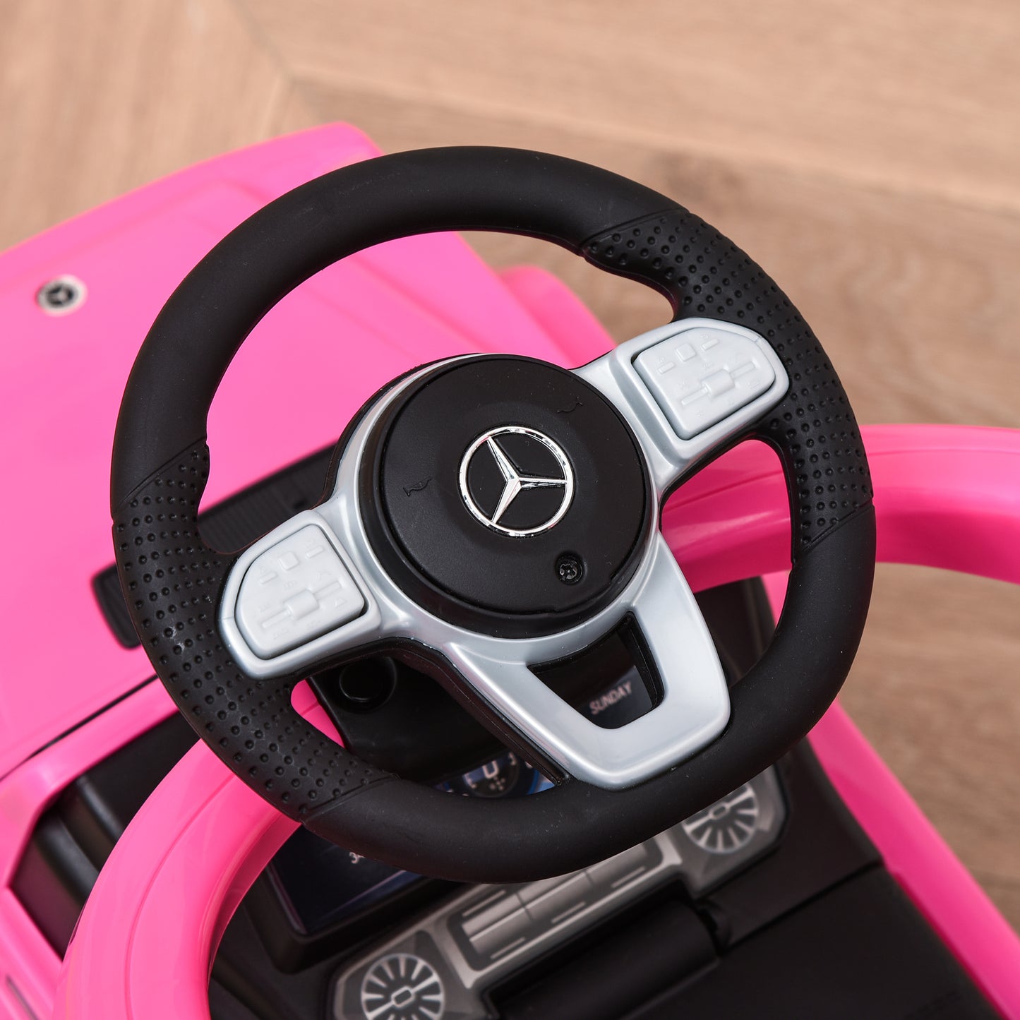 HOMCOM Carro de Passeio Carro Andador para Crianças acima de 12 Meses Mercedes G350 com Buzina Capô Removível Encosto e Suporte de Proteção 85,5x40,5x95 cm Rosa