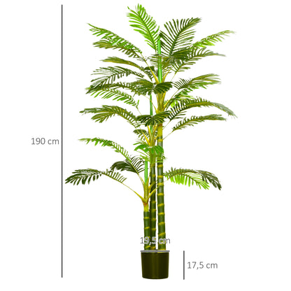 HOMCOM Planta Artificial Palmeira Areca Grande 190 cm com Vaso e 30 Folhas Decoração para Interior e Exterior Sala de Estar Escritório Ø19,5x190 cm Verde