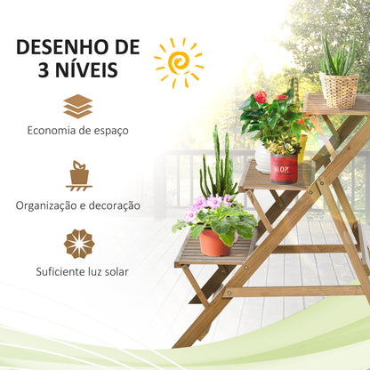 Outsunny Suporte de Madeira para Plantas em Forma de Escada com 3 Prateleiras Dobrável Suporte de Vasos de Plantas para Decoração de Interiores e Exteriores 101x83x88cm Marrom