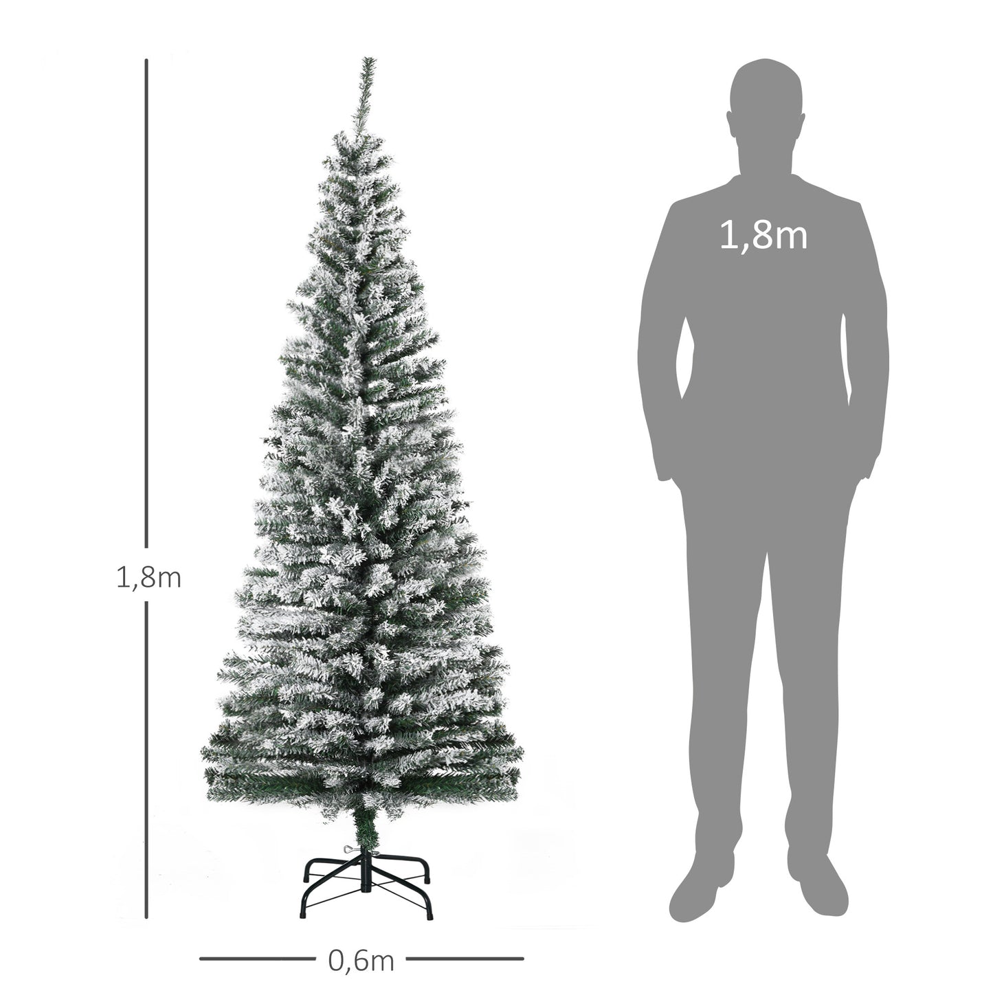 Árvore de Natal 180 cm Árvore de Natal Artificial Nevado com 492 Ramos e Suporte de Metal Árvore de Natal para Sala de Estar Verde e Branco