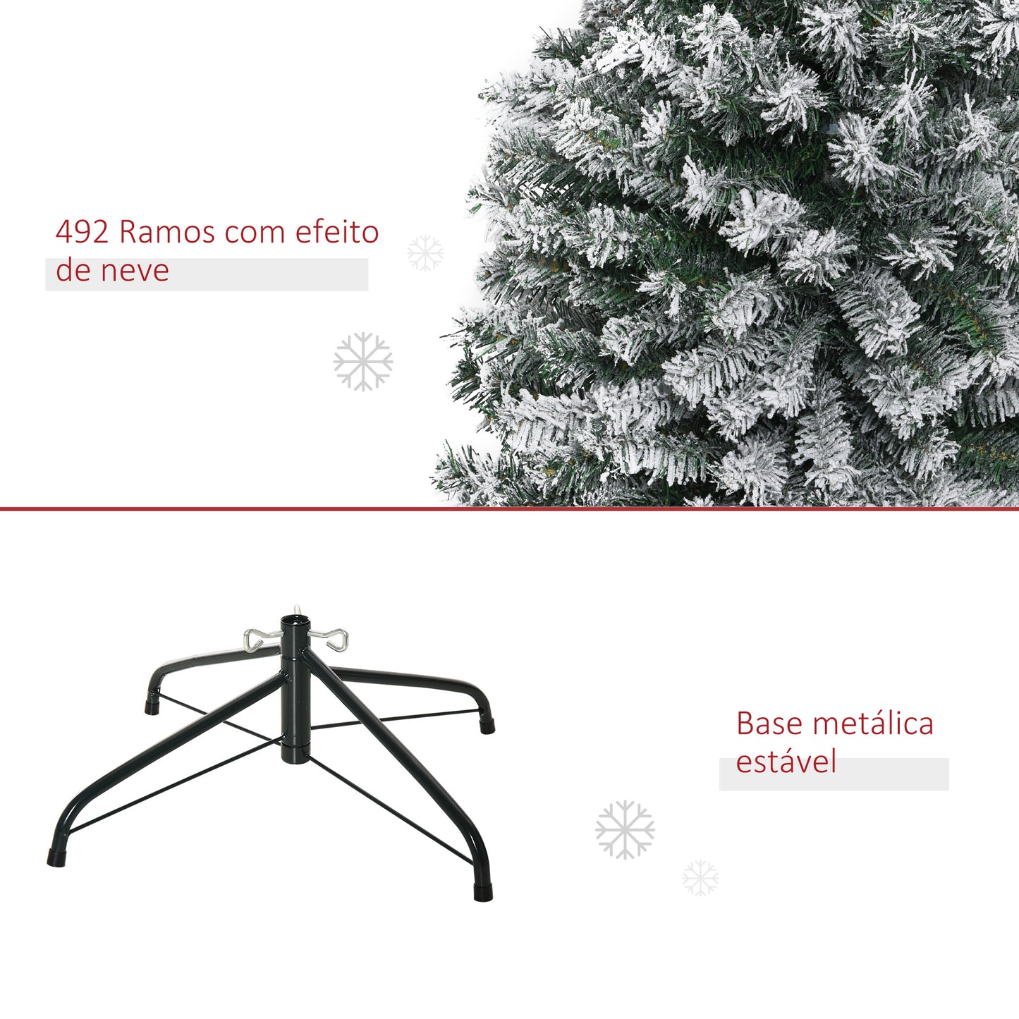 Árvore de Natal 180 cm Árvore de Natal Artificial Nevado com 492 Ramos e Suporte de Metal Árvore de Natal para Sala de Estar Verde e Branco