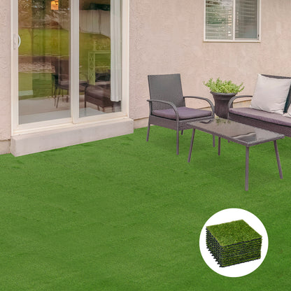 Outsunny Relva Artificial 30x30cm 10 Peças com Altura de 25mm Alta Densidade 6500 Relva Artificial de Encaixe para Exterior Pátio Terraço Verde