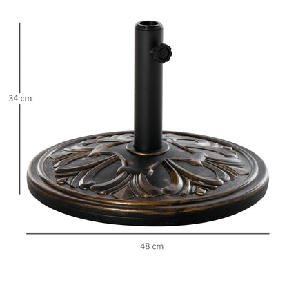 Outsunny Base para Chapéu de Sol Peso 13 kg Base Chapéu de Sol Redondo de HDPE e Cimento para Mastros Ø35/38/48 mm para Varanda Pátio Jardim Ø48x34 cm Preto e Bronze