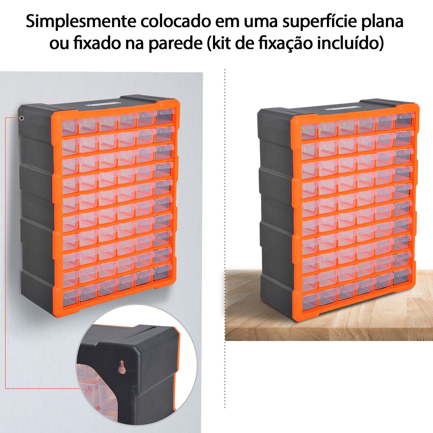 DURHAND Organizador de Ferragens Armário Organizador de Ferragens com 60 Gavetas de PP 38x16x47,5cm Cinza e Laranja