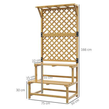 Outsunny Suporte para Plantas de Madeira com Treliça Suporte para Vasos de 2 Níveis para Jardim Pátio Terraço Varanda 75x50x166 cm Natural