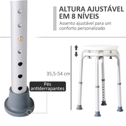 HOMCOM Banco de Duche Banco de Segurança para Duche com Altura Ajustável 32,2x41x35,5-54cm Branco