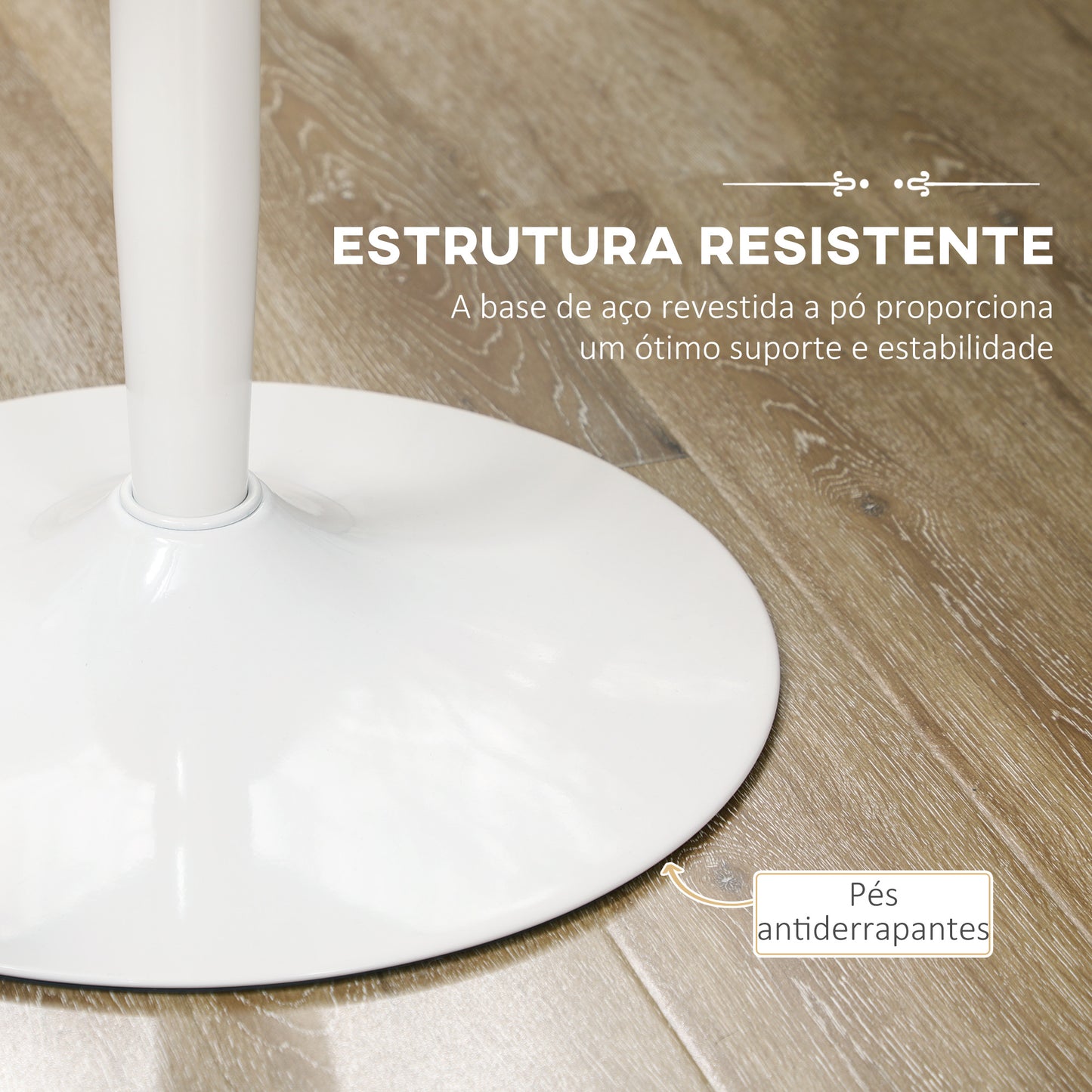 HOMCOM Mesa de Cozinha Redonda Mesa de Jantar Moderna para 2 Pessoas com Base de Aço e Almofadas Antiderrapantes Ø80x75 cm Branco