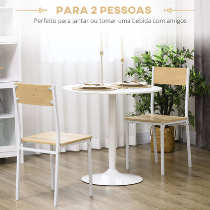 HOMCOM Mesa de Cozinha Redonda Mesa de Jantar Moderna para 2 Pessoas com Base de Aço e Almofadas Antiderrapantes Ø80x75 cm Branco