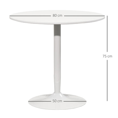 HOMCOM Mesa de Cozinha Redonda Mesa de Jantar Moderna para 2 Pessoas com Base de Aço e Almofadas Antiderrapantes Ø80x75 cm Branco