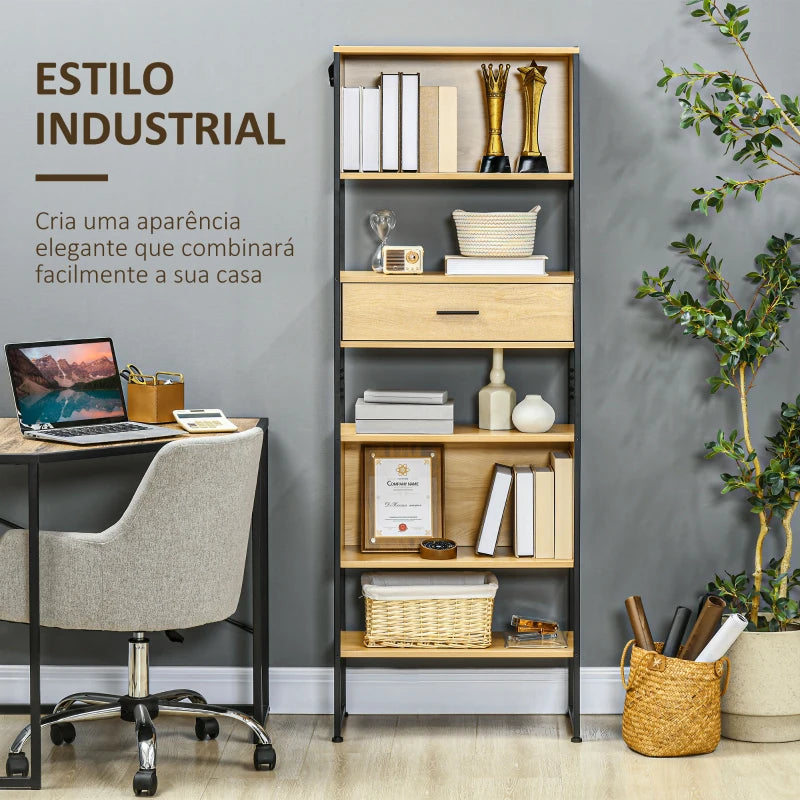 Estante Cameli com 5 Prateleiras e 1 Gaveta de 1,73m - Design Moderno