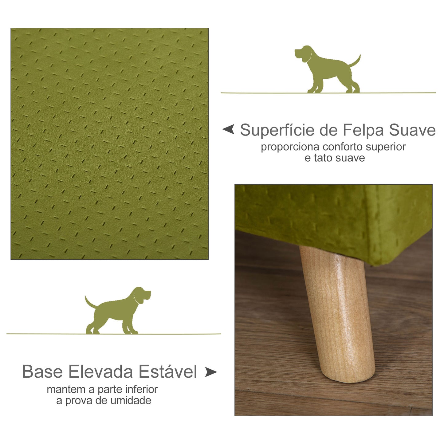 PawHut Sofá-cama para animais de estimação Sofá para cães Gatos com almofada acolchoada removível Pernas de madeira 73x58x37 cm Latão de veludo