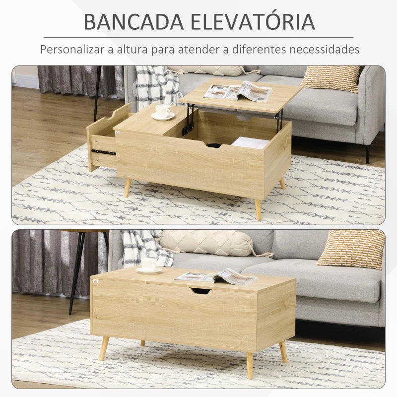 Mesa de Centro Durk Elevável com Gaveta - Design Nórdico