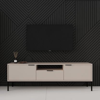 Móvel de TV "AUSTIN" de 2 Portas e 1 Gavetas - 40×175×33 cm - Creme e Preto - Design Moderno