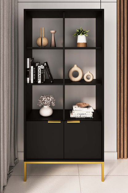 Estante "AUSTIN" - 40×80×171,3 cm - Preto e Dourado - Design Moderno