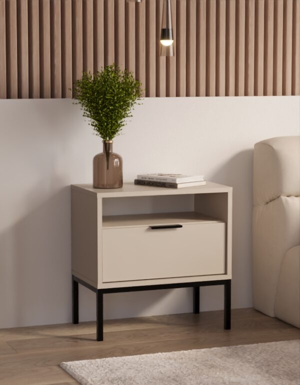 Mesa de Cabeceira "AUSTIN" - 45×55×33 cm - Creme e Preto - Design Moderno