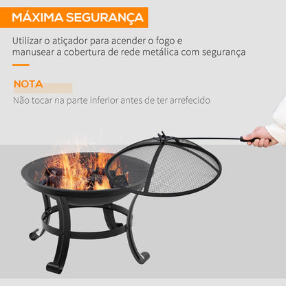 Outsunny Braseiro de Exterior Braseiro para Jardim de Aço com Tampa Protetora e Atiçador para Fogueiras na Varanda Campismo Ø55x50 cm Preto