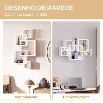 HOMCOM Estante de Parede com 5 Cubos Estante Flutuante de Madeira para Sala de Estar Dormitório Entrada Estúdio Estilo Moderno 49,5x10,2x86cm Branco