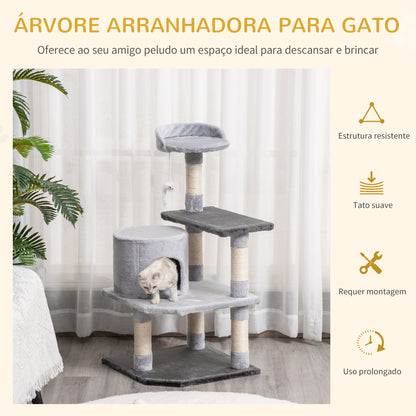 PawHut Árvore para gatos Arranhador Grande com Plataformas para Brincar coberta de pelucía Bege 48x48x100 cm