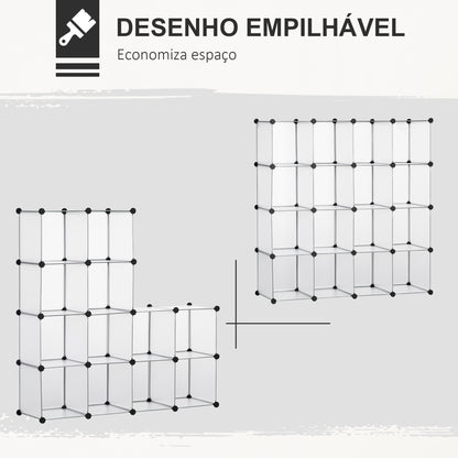 HOMCOM Armário Modular de Plástico Organizador de Sapatos com 16 Cubos de 30x30x30cm para Entrada Corredor Quarto 125x32x125 cm Transparente