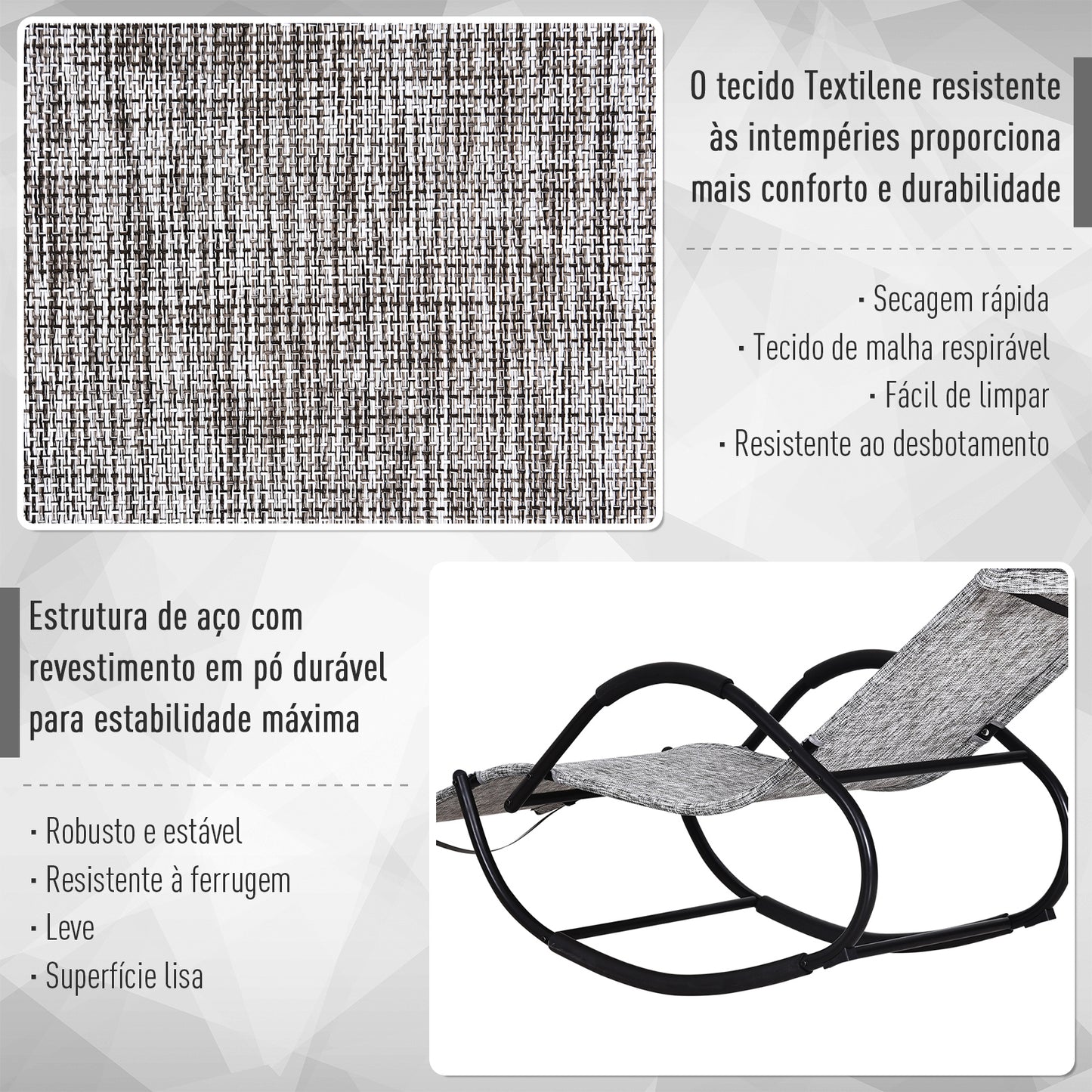 Outsunny Conjunto de 2 Espreguiçadeiras Baloiço de Jardim com Apoio para os Braços Almofada para a Cabeça Removível Gravidade Zero com Tecido Transpirável para Pátio Terraço 160x61x79 cm Cinza