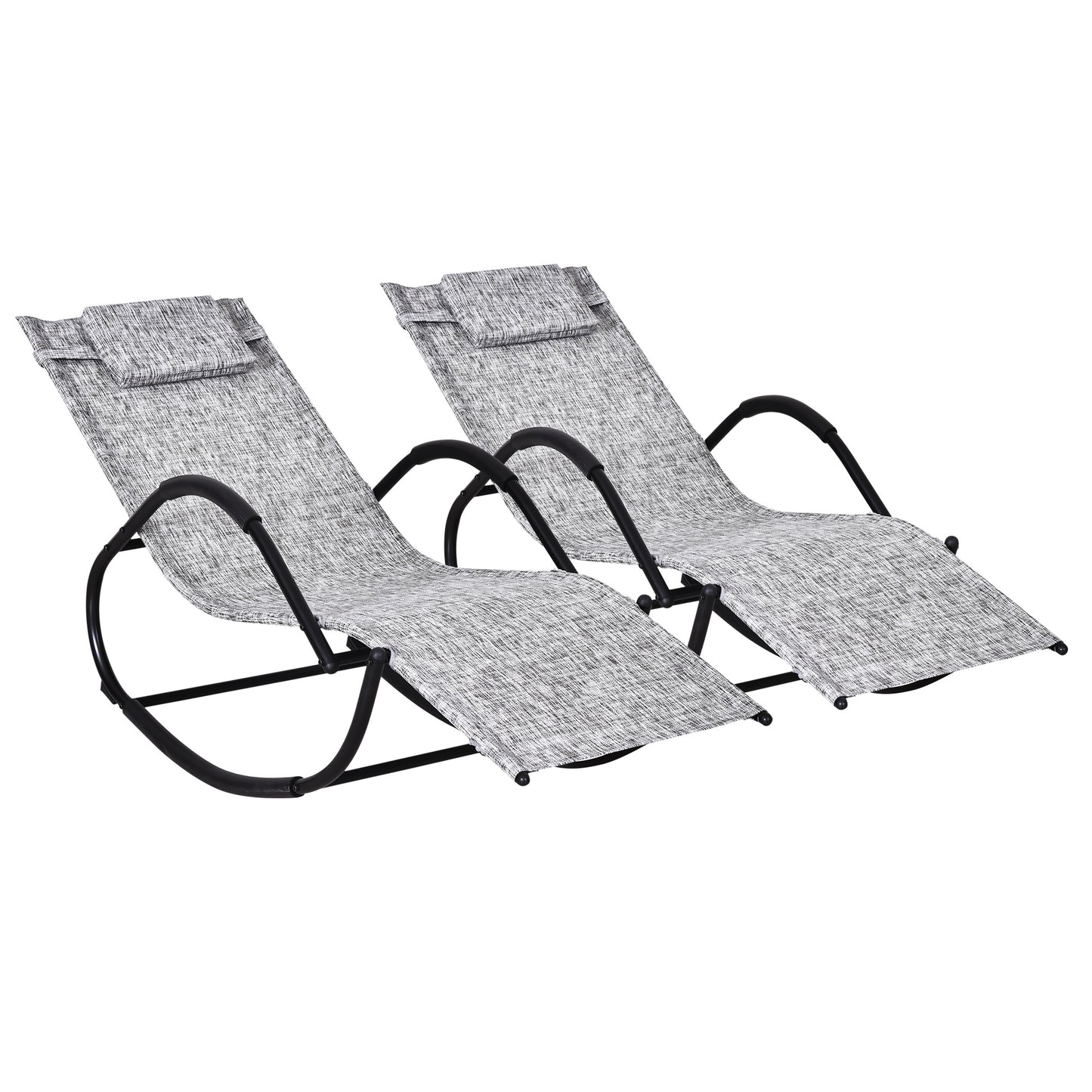 Outsunny Conjunto de 2 Espreguiçadeiras Baloiço de Jardim com Apoio para os Braços Almofada para a Cabeça Removível Gravidade Zero com Tecido Transpirável para Pátio Terraço 160x61x79 cm Cinza