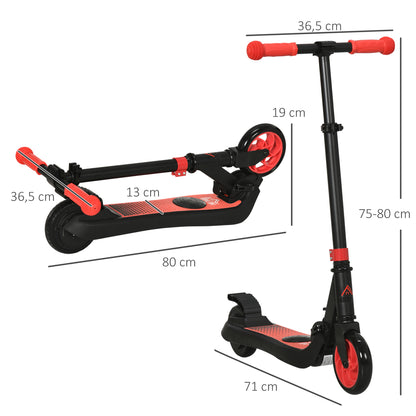 HOMCOM Trotinete Elétrica para Crianças acima de 6 Anos Trotinete Elétrica Dobrável com Altura Ajustável Bateria 24V Velocidade Máxima 8km/h Carga Máxima 50kg 71x36,5x75-80cm Vermelho