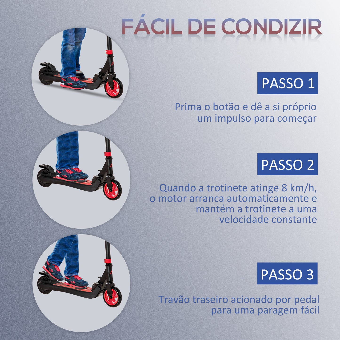 HOMCOM Trotinete Elétrica para Crianças acima de 6 Anos Trotinete Elétrica Dobrável com Altura Ajustável Bateria 24V Velocidade Máxima 8km/h Carga Máxima 50kg 71x36,5x75-80cm Vermelho