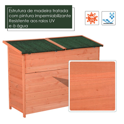 Outsunny Armário de Jardim de Madeira 128x50x90cm 0,48m² Armário para Armazenamento de Ferramentas com Teto Asfáltico 2 Prateleiras e 2 Portas com Fechadura para Exterior Terraço Madeira