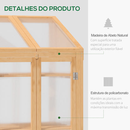 Outsunny Estufa de Madeira com Painéis de Policarbonato Estufa de Jardim com Teto Abatível 2 Portas e 3 Prateleiras para Cultivo de Plantas 70x50x120cm Madeira