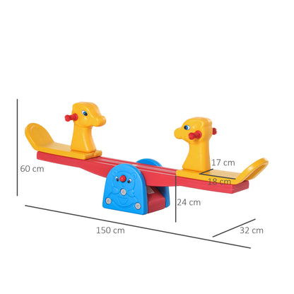 HOMCOM Baloiço Infantil em Forma de Girafa com Encosto Guidão Texturizado Carga 20kg por Assento para Interior e Exterior 150x32x60cm Multicor