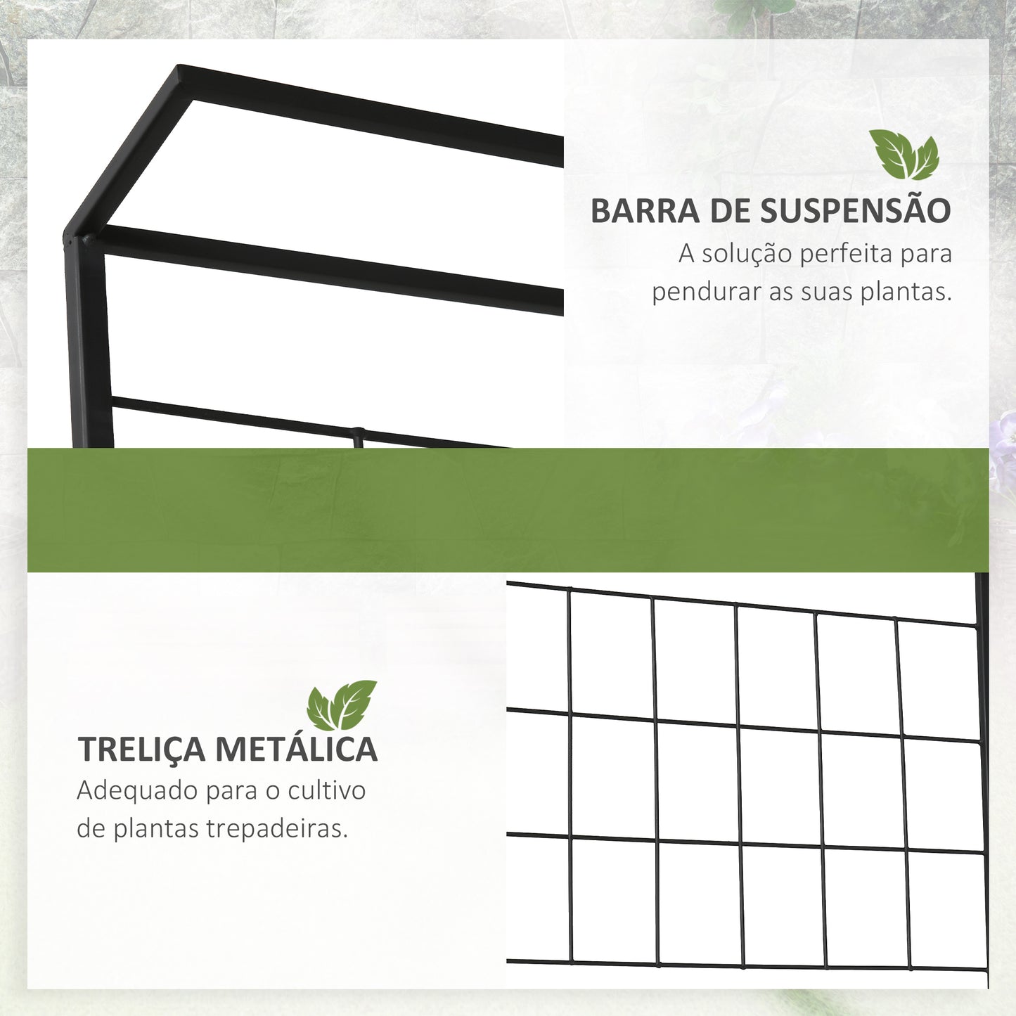 Outsunny Suporte para Plantas com Treliça de Metal Suporte para Vasos Plantas Trepadeiras com 3 Prateleiras para Terraço Balcão Jardim Exterior e Interior 60x53,5x159,5cm Preto